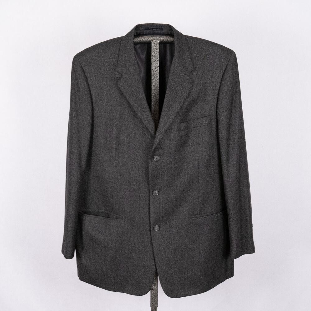 Men's Classic Wool Cashmere Blazer Sport Coat Size 46L Gray Herringbone Woolmark